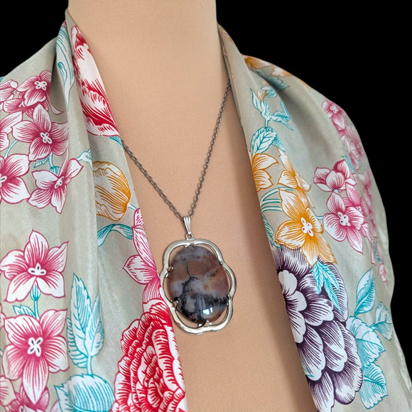 Vintage Moss Agate Pendant Necklace 18" - Picture 3 of 4